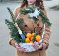 Зимняя корзина с мандаринами и шампанским
