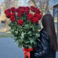 Букет из 25 красных метровых роз под ленту