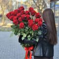 Букет из 25 красных метровых роз под ленту